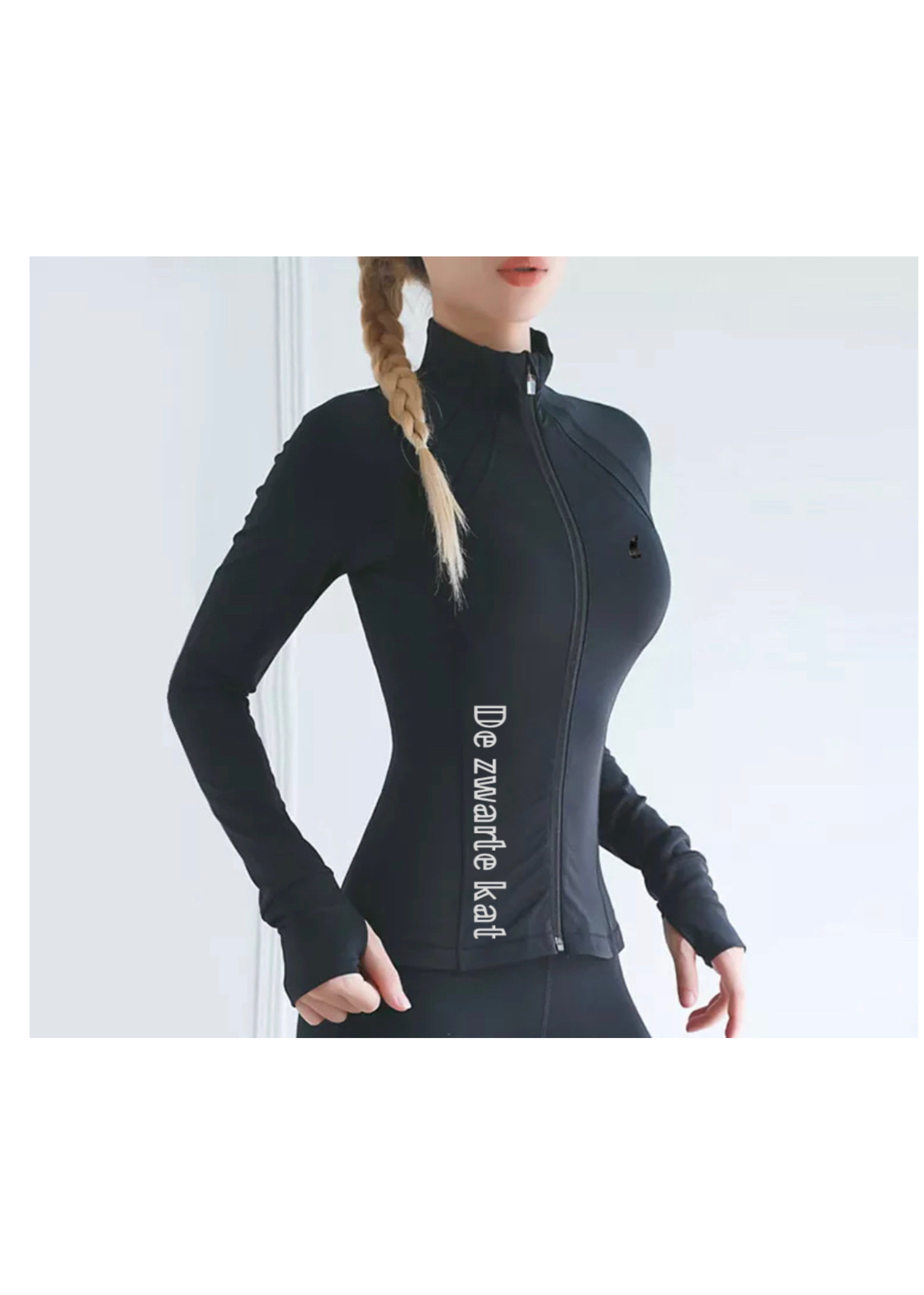 De zwarte kat Rekbare Vrouwen Slim Fit Workout Yoga Track Jackets Full Zip Warm Up Actieve Running Jas Sport Jas Met Duim Gaten