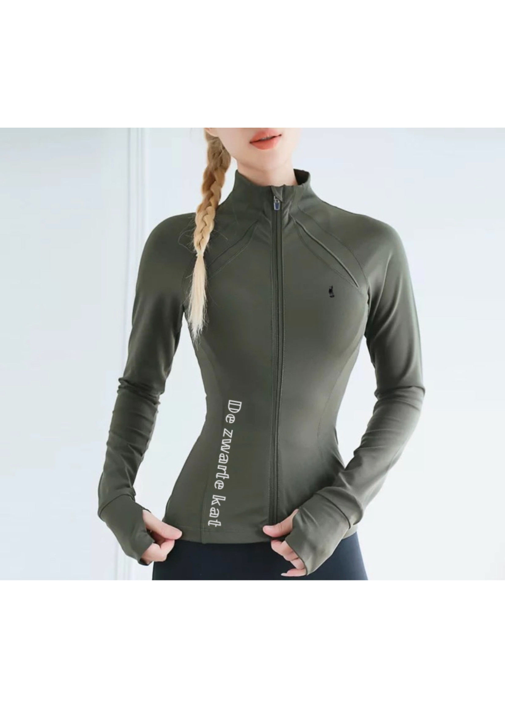 De zwarte kat Rekbare Vrouwen Slim Fit Workout Yoga Track Jackets Full Zip Warm Up Actieve Running Jas Sport Jas Met Duim Gaten