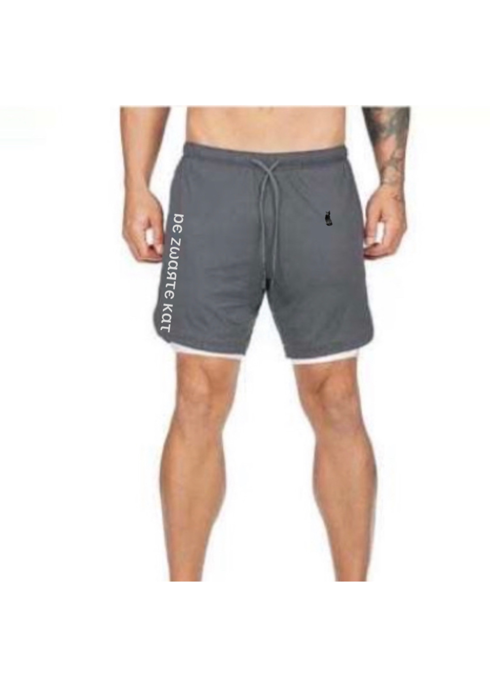 De zwarte kat Gym Wear Cross Shorts Heren Running Shorts Met Innerlijke Compressie Shorts Voor Mannen