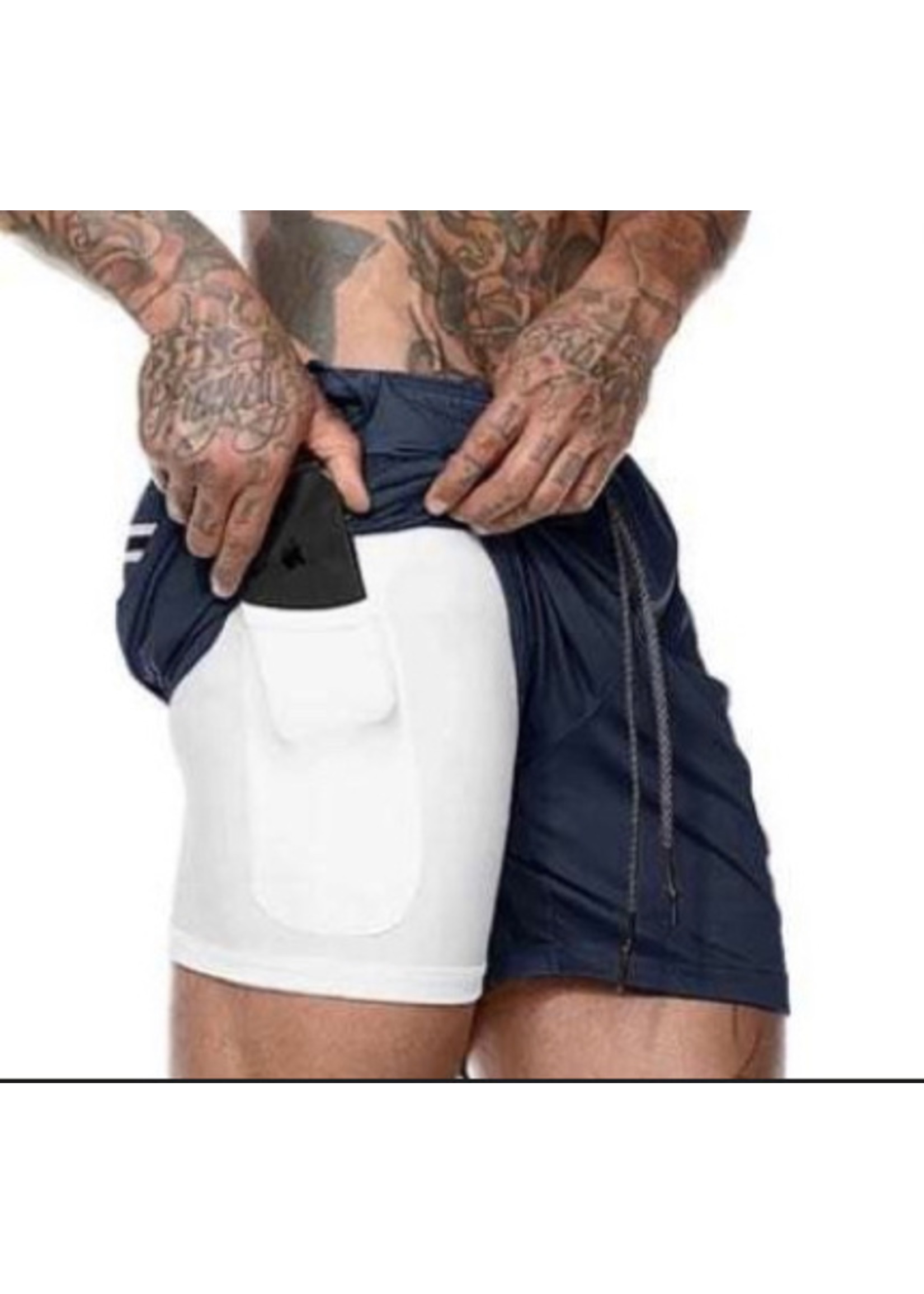 De zwarte kat Gym Wear Cross Shorts Heren Running Shorts Met Innerlijke Compressie Shorts Voor Mannen