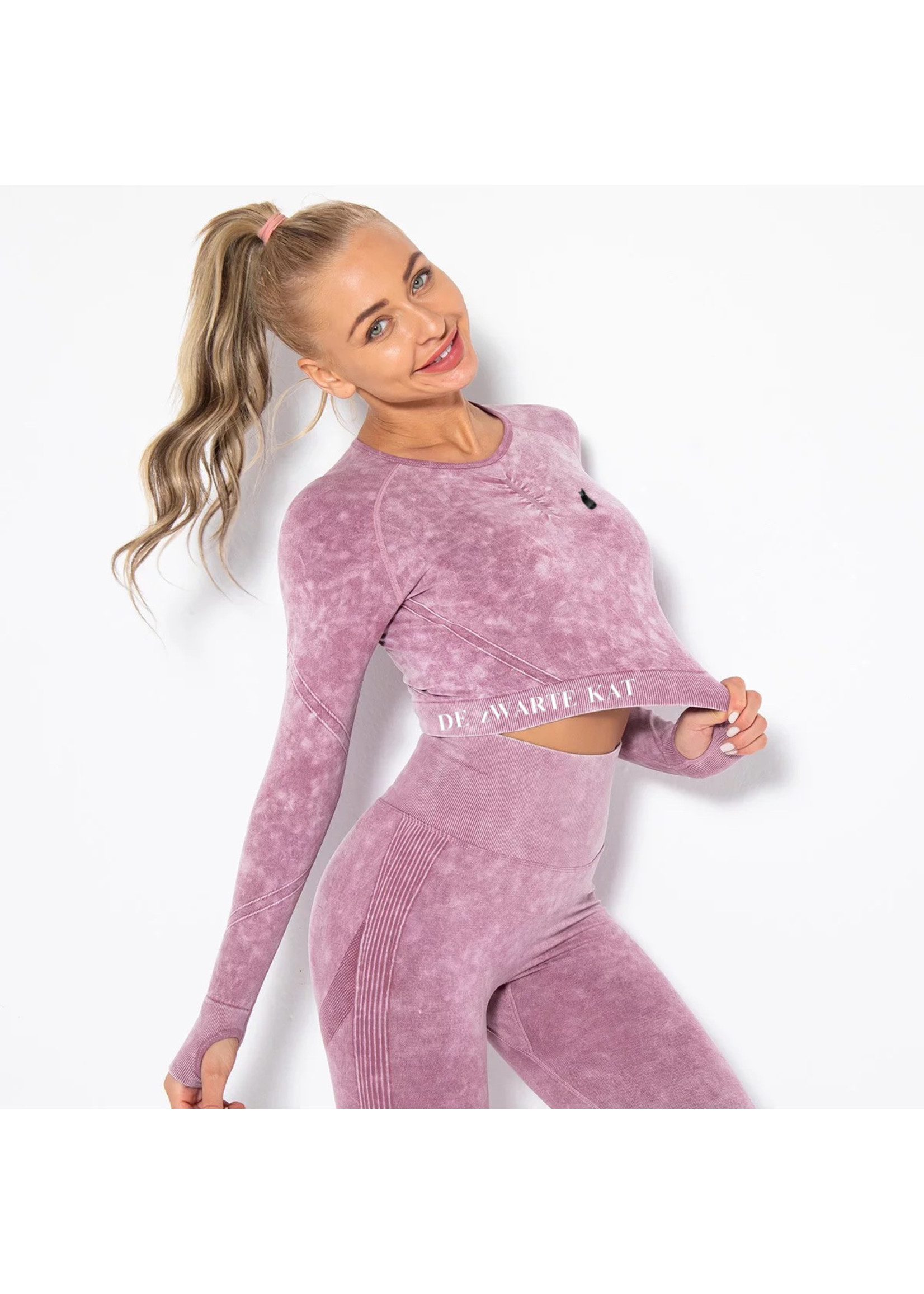 De zwarte kat Fitness Lange Mouwen Sport Top Scrunch Butt Leggings Naadloze Yoga Set Gym Wear Running Kleding Kleding