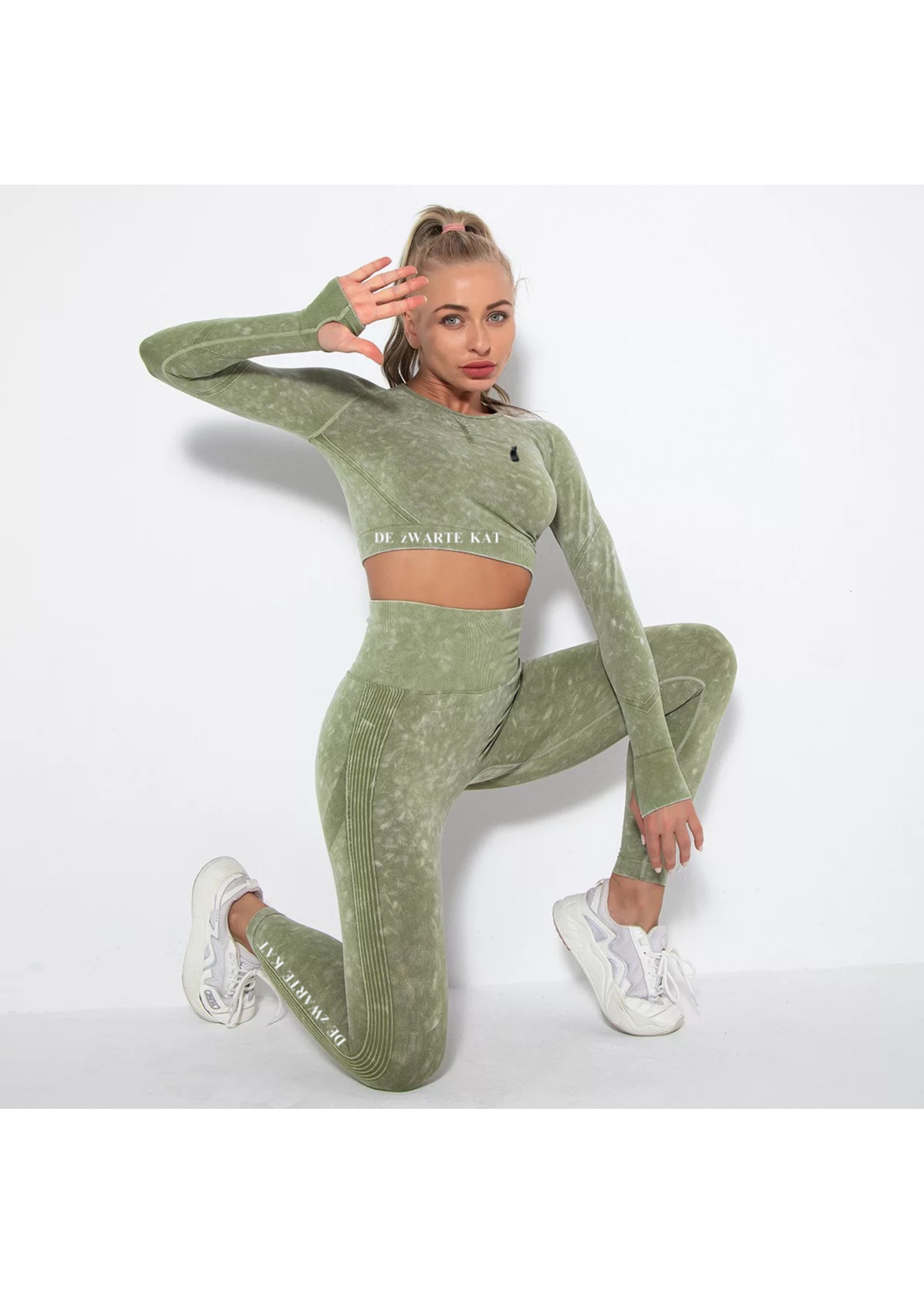 De zwarte kat Fitness Lange Mouwen Sport Top Scrunch Butt Leggings Naadloze Yoga Set Gym Wear Running Kleding Kleding