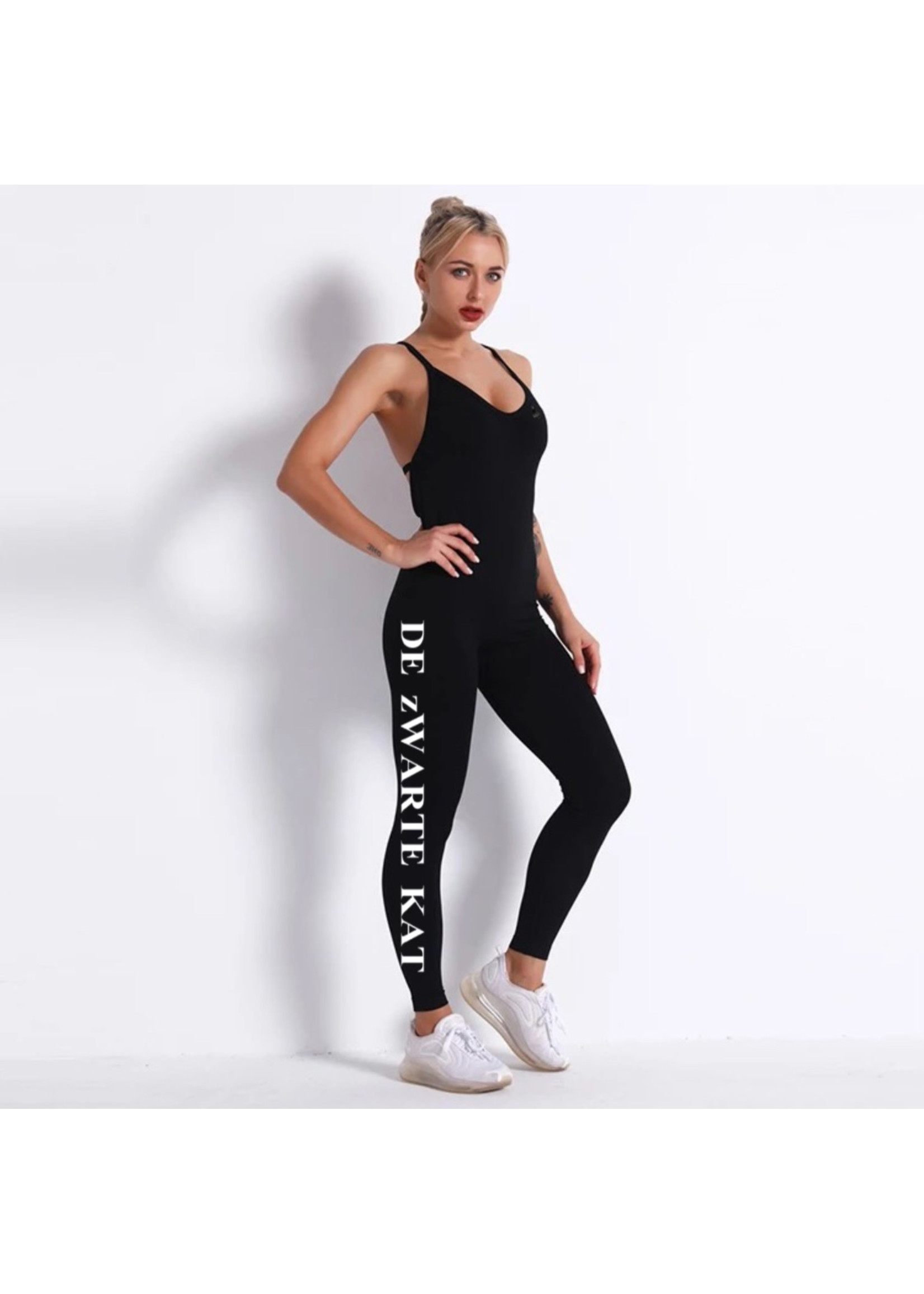 De zwarte kat Effen Kleur Sexy Vrouwen Een Stuk Yoga Jumpsuit