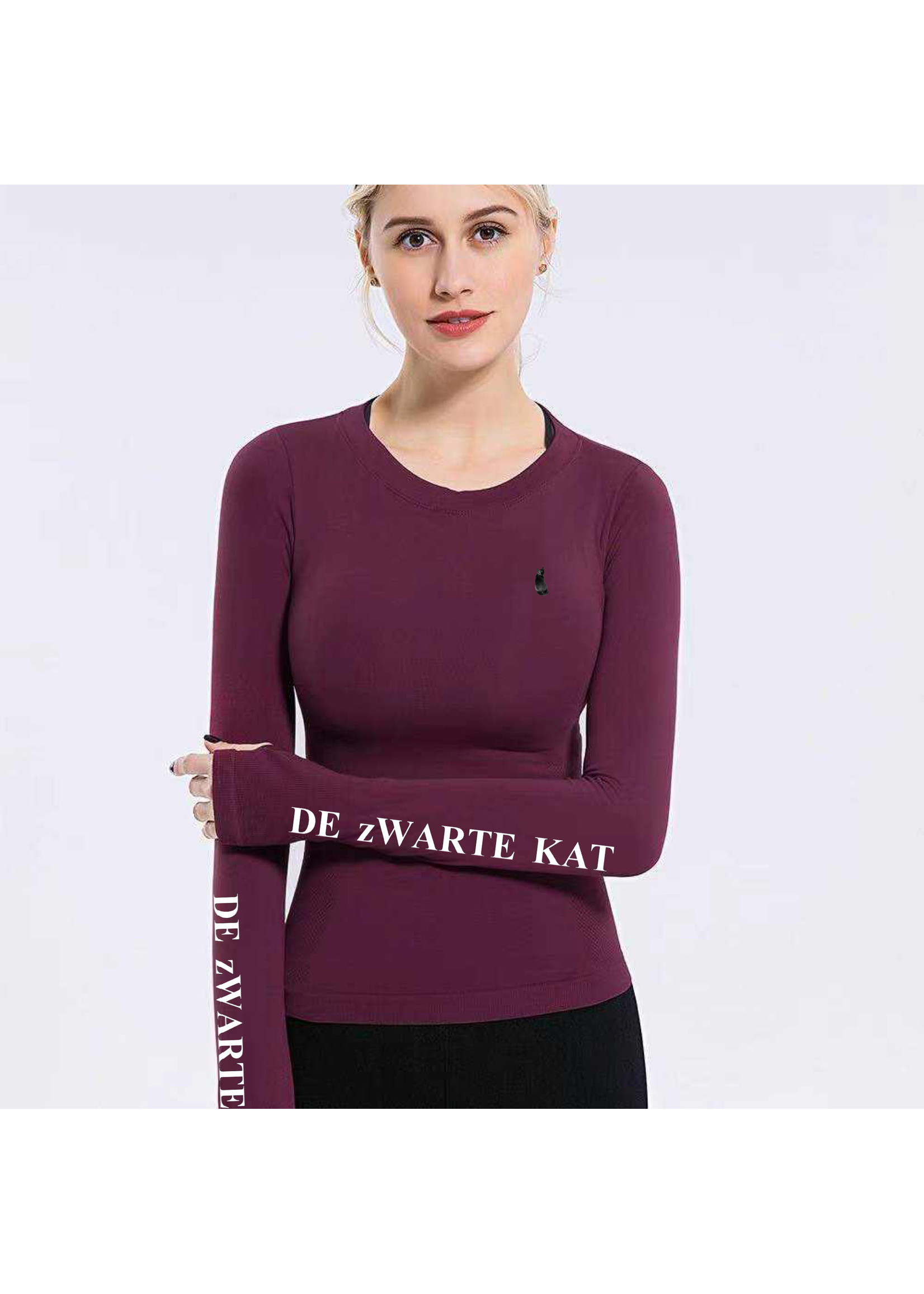 De zwarte kat Lange Mouwen Naadloze Wourkout Gym Vrouw Dryfit T-shirts Womens Stretch Tops Gym Kleding