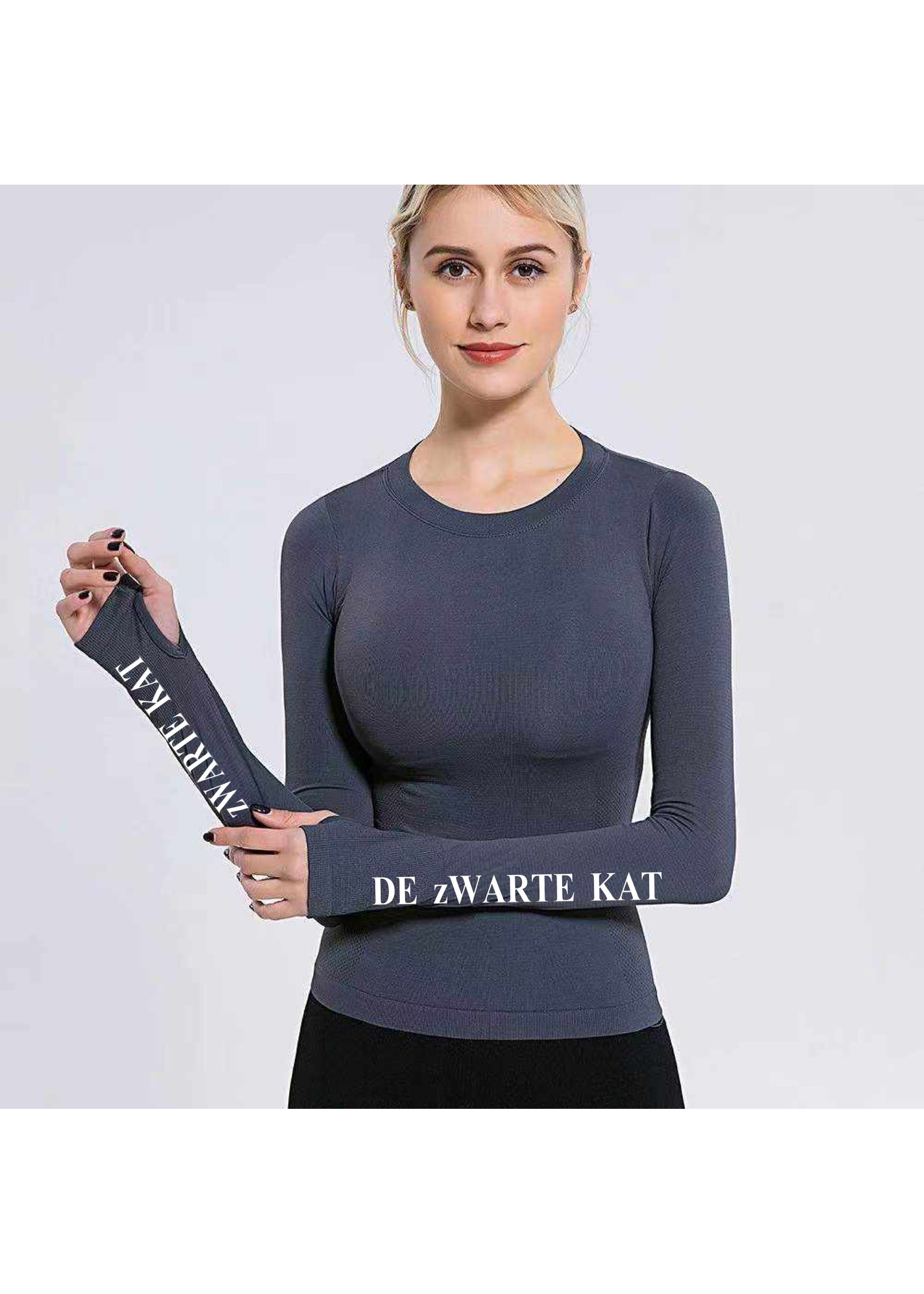 De zwarte kat Lange Mouwen Naadloze Wourkout Gym Vrouw Dryfit T-shirts Womens Stretch Tops Gym Kleding