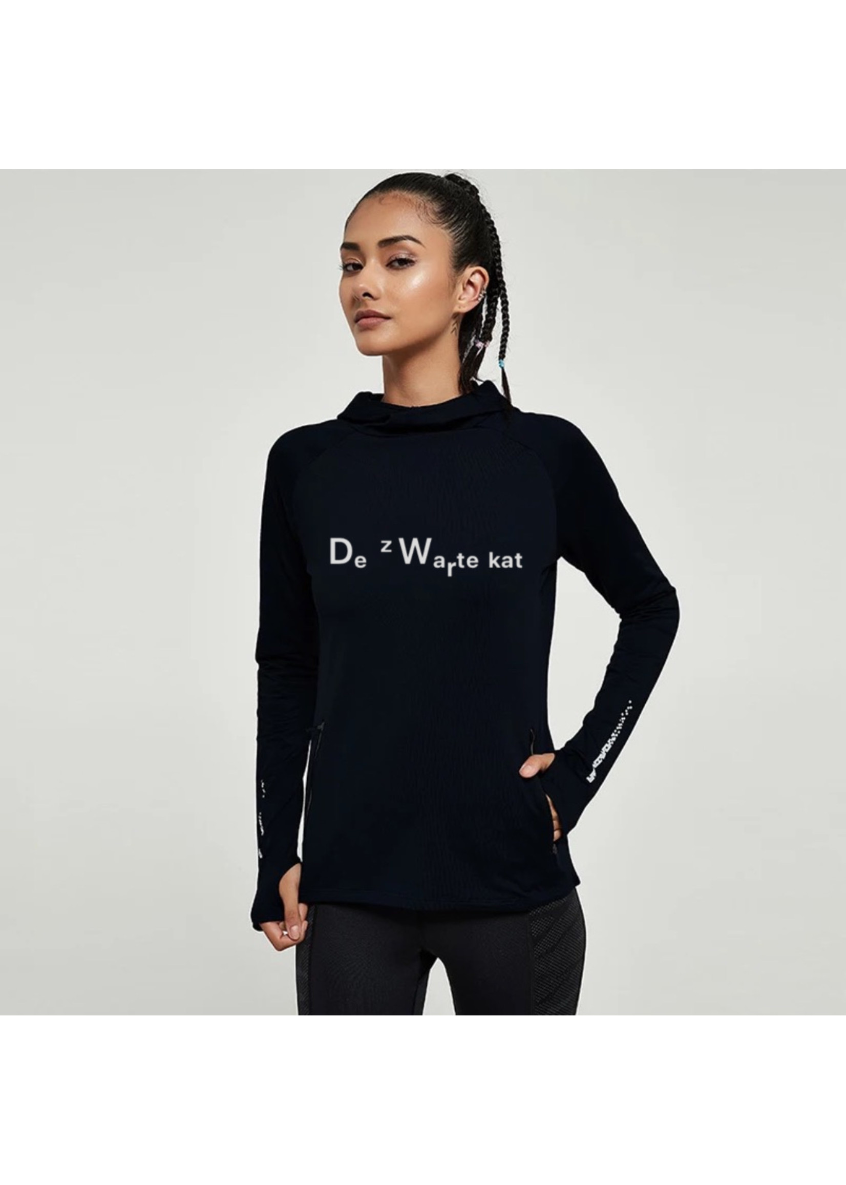 De zwarte kat  Vrouwen Yoga Sneldrogende Ademend Hoodie Met Duim Gat Lichtgewicht Fietsen Jas
