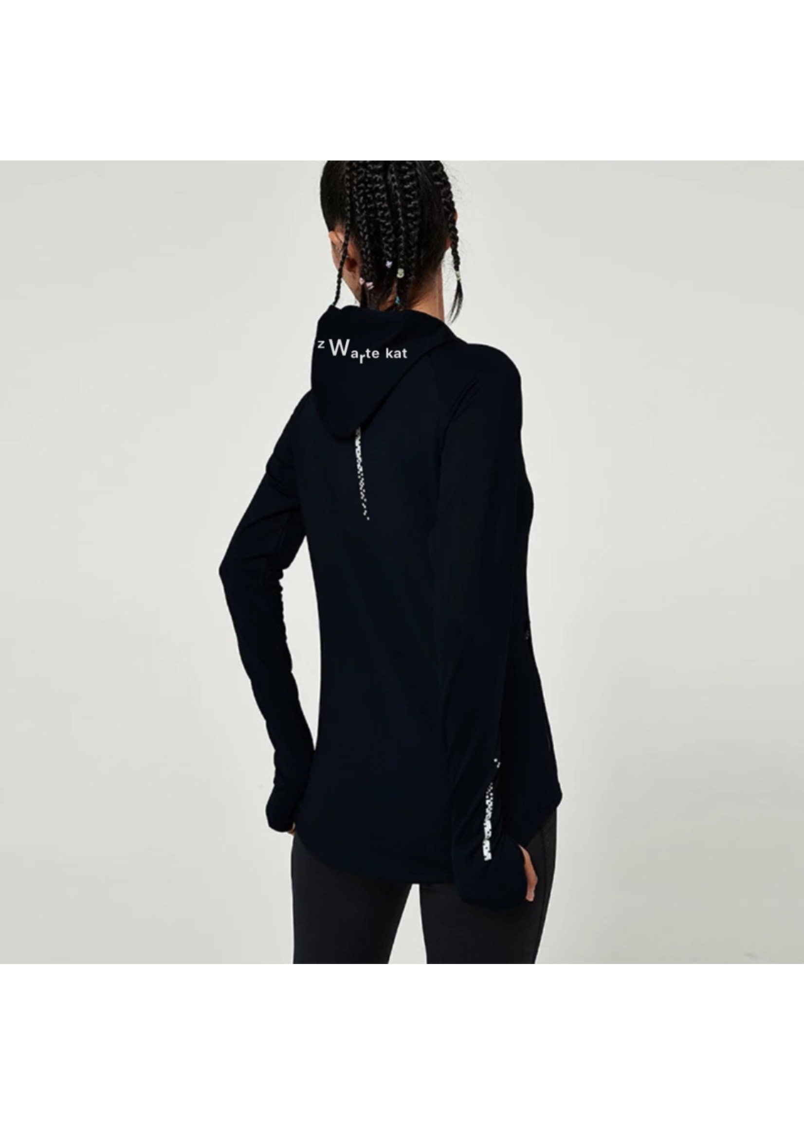 De zwarte kat  Vrouwen Yoga Sneldrogende Ademend Hoodie Met Duim Gat Lichtgewicht Fietsen Jas