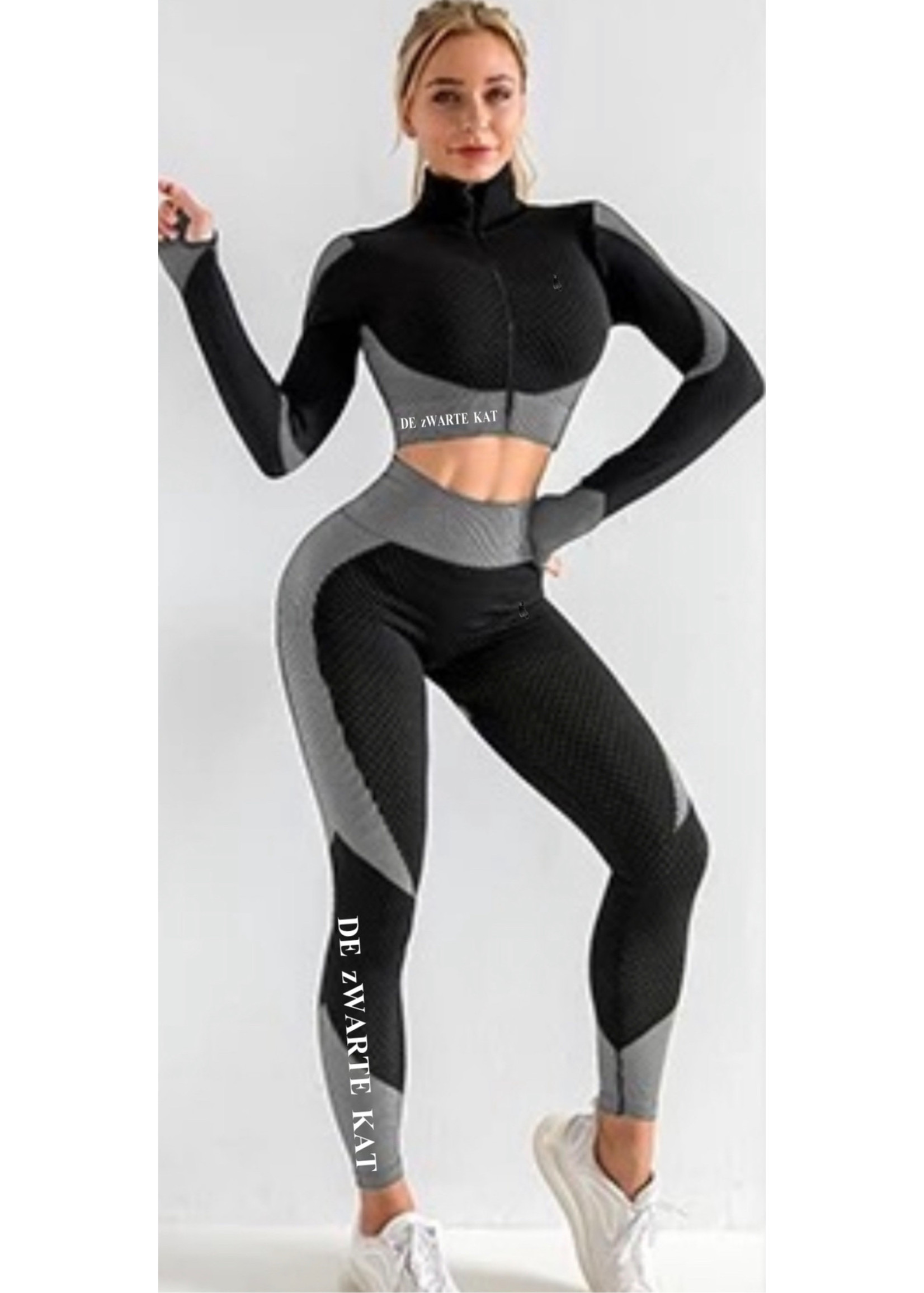 De zwarte kat Vrouw Fitness Slijtage Size Set Plus 3Pc Kleur Gym Kleding Lange Mouwen Activewear Yoga Sets Voor Vrouwen yoga Pak Naadloze