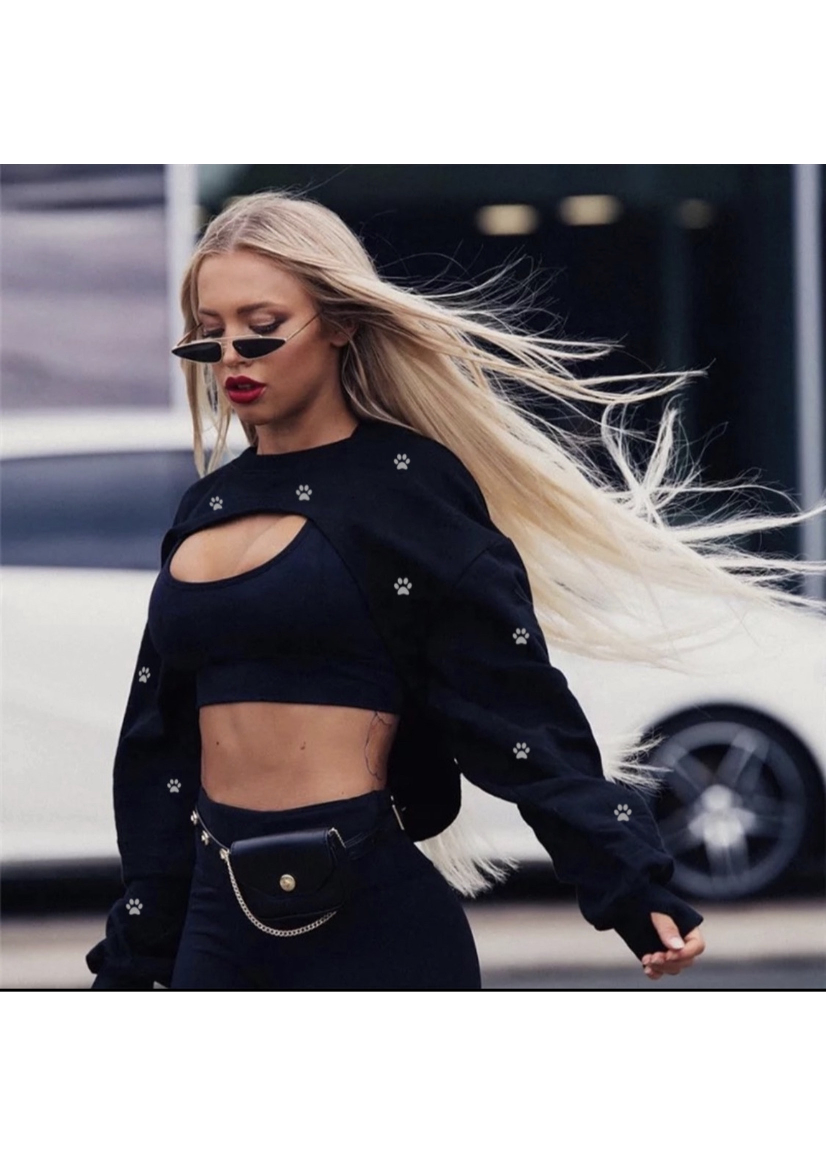 De zwarte kat Nieuwe Mode Sexy Lange Mouwen Crop Top Yoga Sport Trui Voor Vrouwen