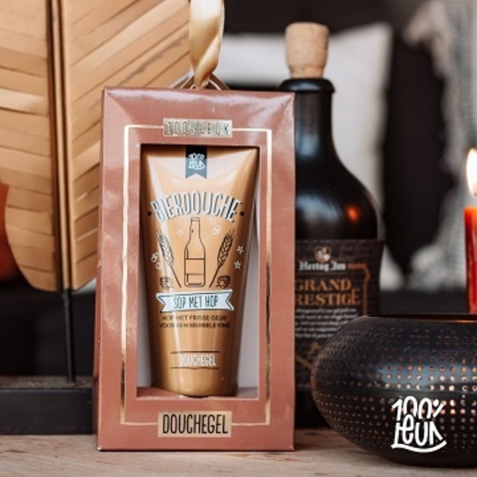 Totale leegverkoop van 100%LEUK Douchegel Bierdouche in kadoverpakking