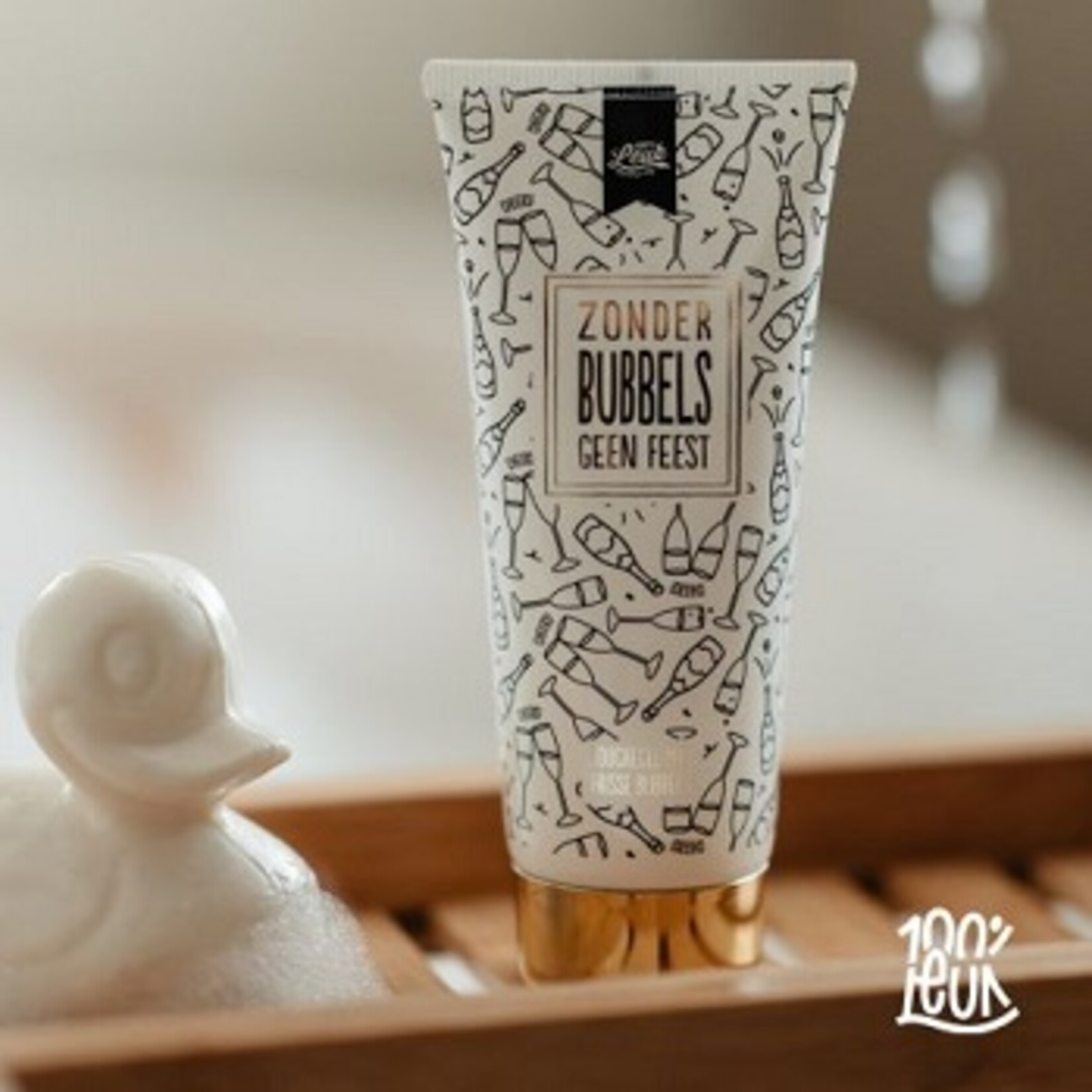 Totale leegverkoop van 100%LEUK Douchegel – Zonder bubbels geen feestje