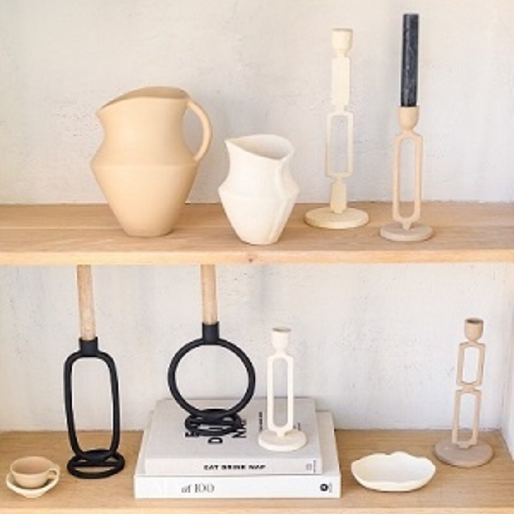 Home Society Korte dinerkaarsjes zand - set van 6