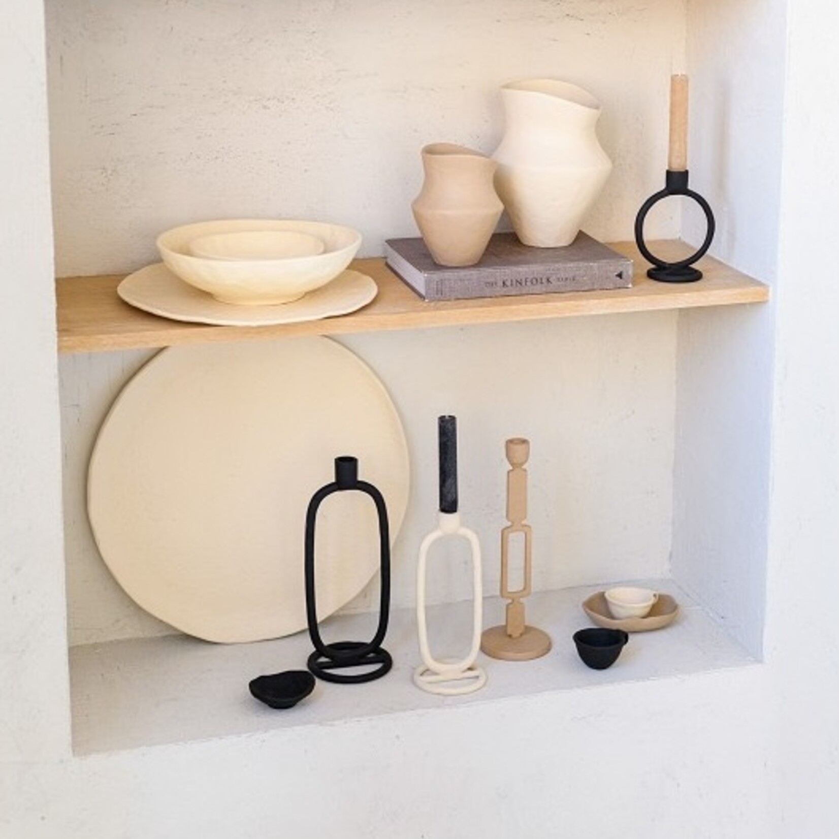 Home Society Korte dinerkaarsjes zand - set van 6