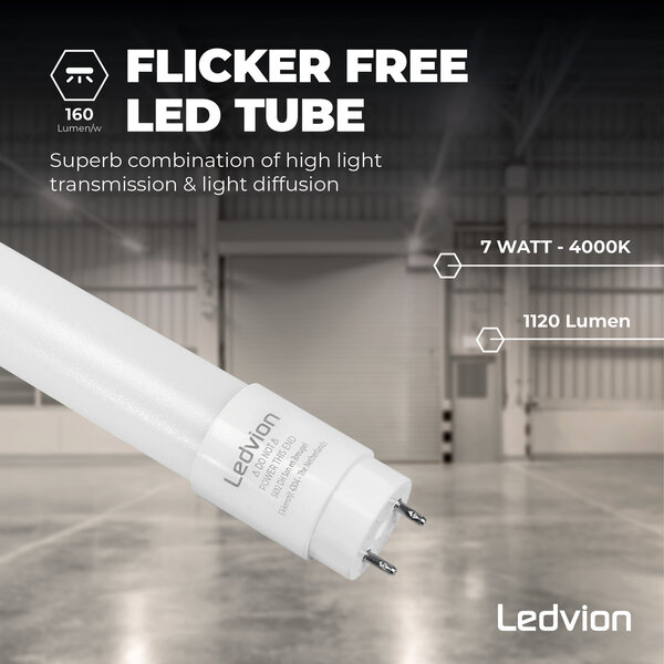 Ledvion LED TL Armatuur 60CM -  7W - 1120 Lumen - 4000K - IP65 - Incl. LED TL