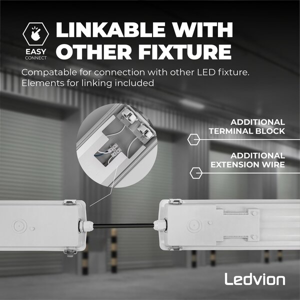 Ledvion LED TL Armatuur 150CM - 2x15W - 2400 Lumen - 4000K - IP65 - Incl. LED TL