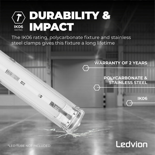 Ledvion LED TL Armatuur 150CM - 2x15W - 2400 Lumen - 4000K - IP65 - Incl. LED TL