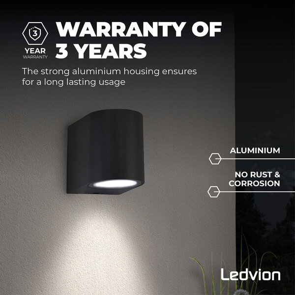 Ledvion Wandlamp buiten - Sacramento - Zwart - GU10 Fitting