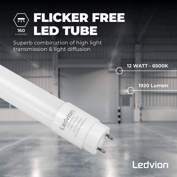 Ledvion LED TL Armatuur 120CM - 12W - 1920 Lumen - 160lm/W - 6500K - IP65 - Incl. LED TL