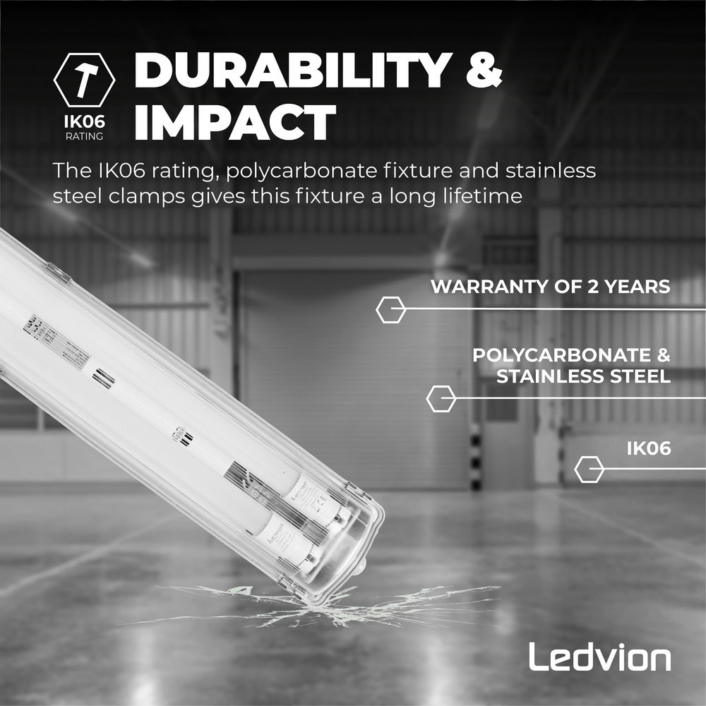 LED TL Armatuur 120CM - 24W - 3840 Lumen - 160lm/W - 6500K - IP65 - Incl. LED TL Ledvion LED TL Armatuur 120CM - 24W - 3840 Lumen - 160lm/W - 6500K - IP65 - Incl. LED TL