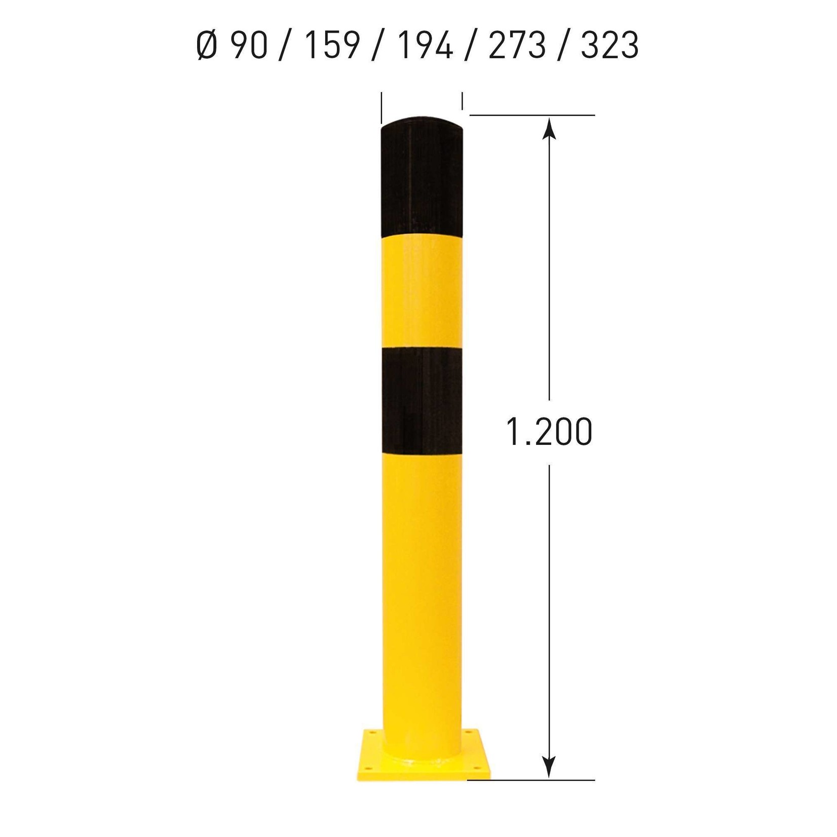BLACK BULL rampaal S op voetplaat - Ø90 mm - verzinkt/gecoat - geel/zwart