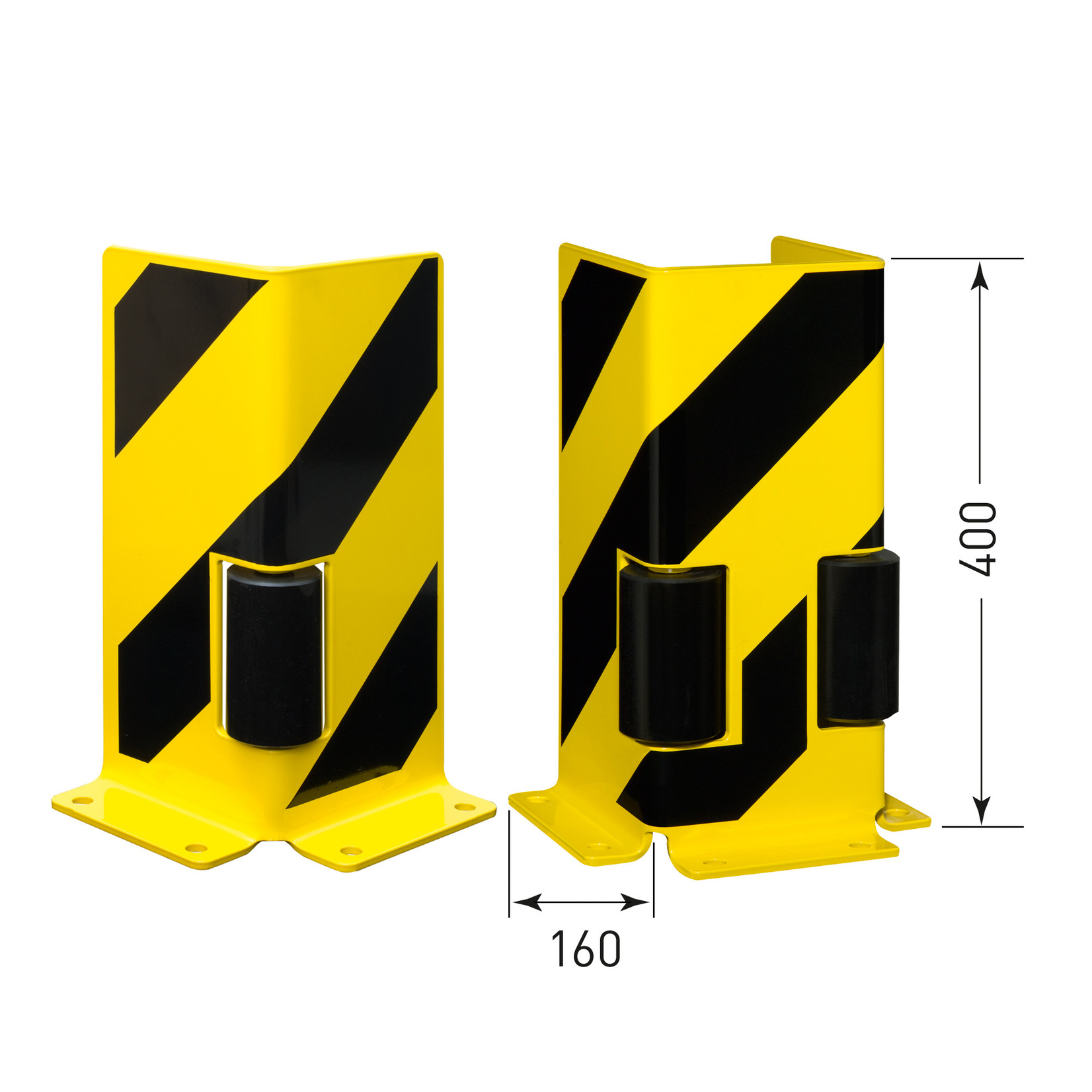 BLACK BULL hoekbeschermer met geleiderol - 400 x 160 mm  - zwart/geel gecoat