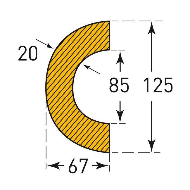 MORION stootrand buis Ø 85 mm - 180° - 1000 mm - magnetisch - geel/zwart