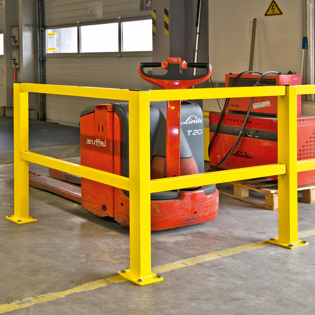 BLACK BULL magazijn railing S-LINE - hoekpaal - gecoat - geel