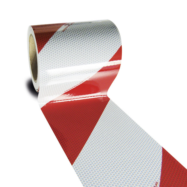 MORION voertuigmarkering-FLEX - rood/wit - rechtswijzend - 141 mm - 45.7 m