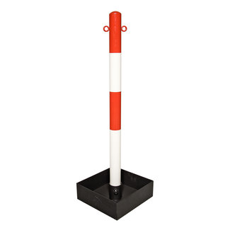 Poteau à chaîne lourd EXTERN – socle en acier – rouge/blanc