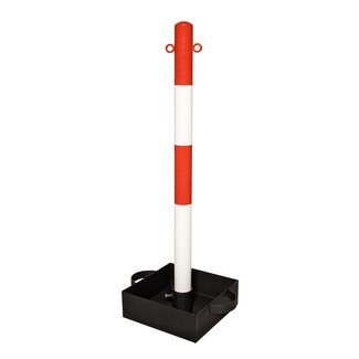 Poteau à chaîne lourd EXTERN – socle en acier avec poignée – rouge/blanc
