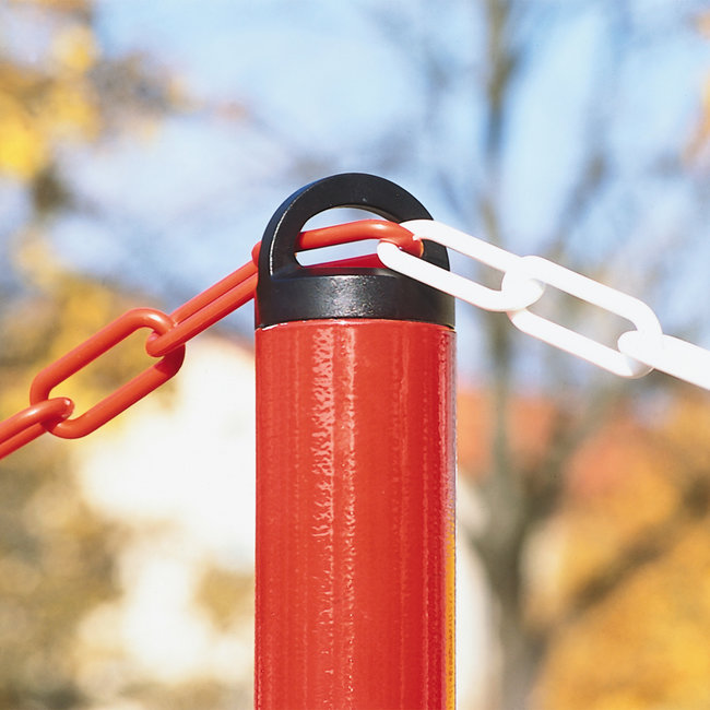 Poteau à chaîne lourd EXTERN – socle en plastique – rouge/blanc