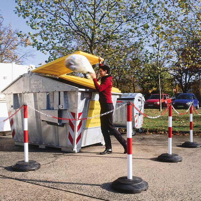 Poteau à chaîne lourd EXTERN – socle en plastique – rouge/blanc