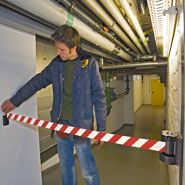 MORION Magnetische afzetlintcassette - wit/rood signalisatie - 4 m