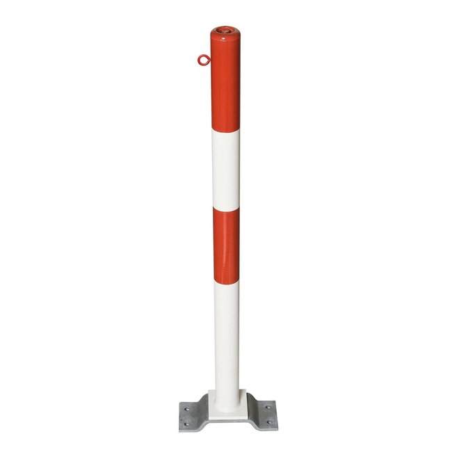 PARAT B afzetpaal + voetplaat - Ø 76 mm - 1 kettingoog - rood/wit