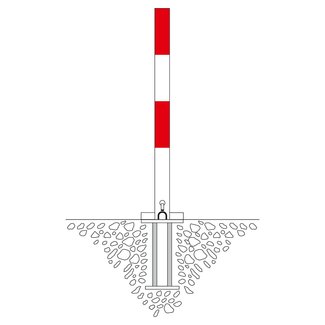 SESAM Borne rabattable A avec fourreau de sol – 70 x 70 mm – rouge/blanc