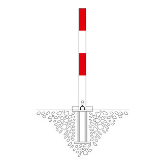 SESAM Borne rabattable B + fourreau de sol – 70 x 70 mm – serrure triangulaire – rouge/blanc