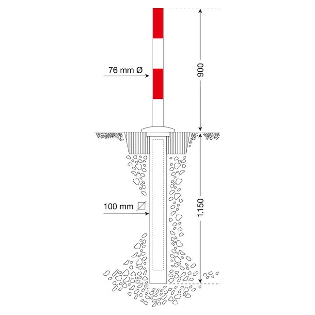 PARAT Lift verzonken afzetpaal - half-automatisch - rood/wit