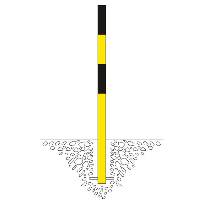 MORION Poteau de délimitation Ø 60 mm – à bétonner – 2 anneaux pour chaîne – peint en jaune/noir