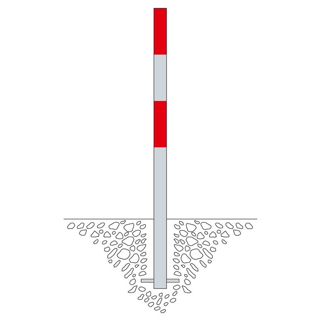 MORION Poteau de délimitation Ø 60 mm – à bétonner – 1 œillet pour chaîne –  galvanisé avec bandes réfléchissantes rouges