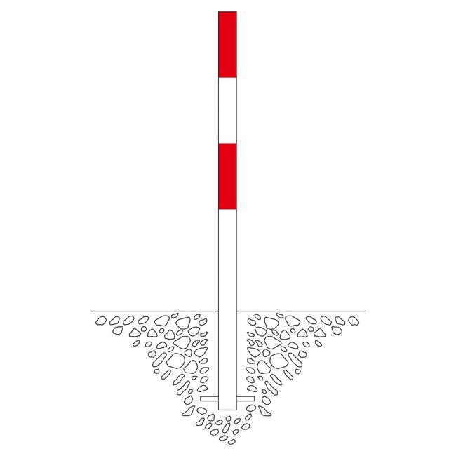 MORION Poteau de délimitation Ø 60 mm – à bétonner – 2 anneaux pour chaîne – peint en rouge/blanc