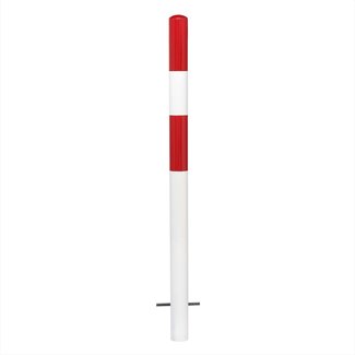 MORION Poteau de délimitation Ø 76 mm – à bétonner – 0 œillet pour chaîne – laqué rouge/blanc