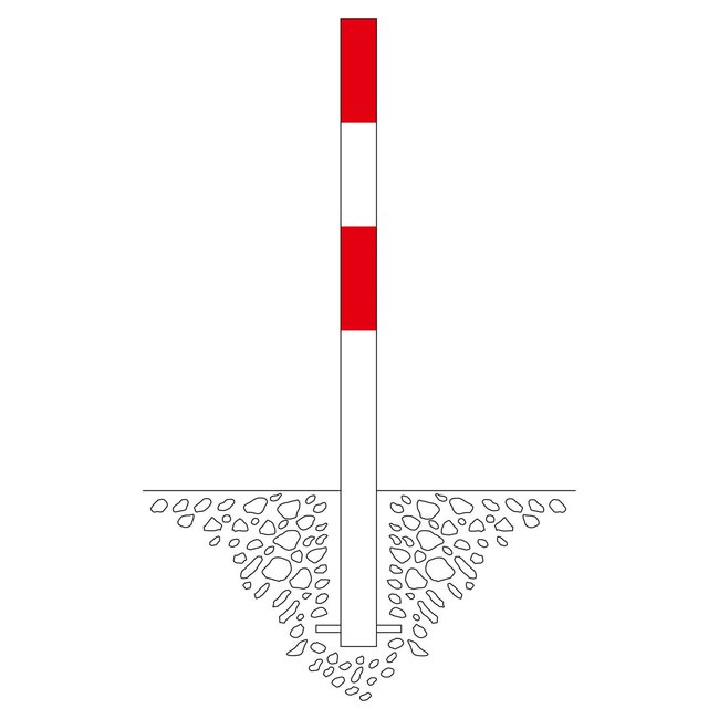 MORION Poteau de délimitation Ø 76 mm – à bétonner – 1 œillet pour chaîne – laqué rouge/blanc