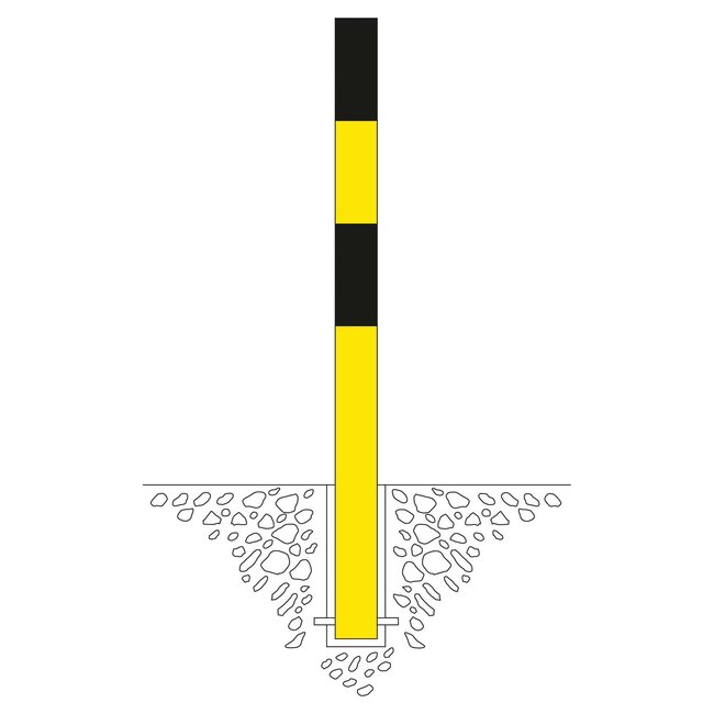 MORION Poteau de délimitation Ø 76 mm – à bétonner – 0 œillet pour chaîne - galvanisé et laqué jaune/noir