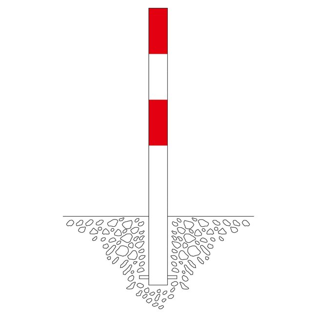 MORION Poteau de délimitation Ø 90 mm – à bétonner – 0 œillet pour chaîne – galvanisé et laqué rouge/blanc