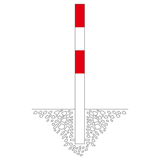 MORION Poteau de délimitation Ø 90 mm – à bétonner – 2 anneaux pour chaîne – galvanisé et peint en rouge/blanc
