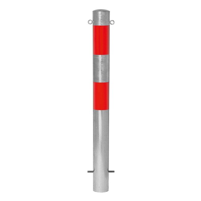 MORION vaste afzetpaal Ø 90 mm - inbetonneren - 2 kettingogen - verzinkt met rode reflecterende banden