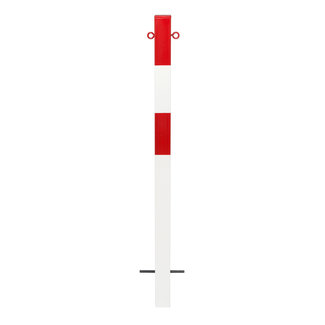 MORION Poteau de délimitation 70 x 70 – à bétonner – 2 anneaux pour chaîne – rouge/blanc laqué