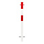 MORION Poteau de délimitation 70 x 70 – à bétonner – 2 anneaux pour chaîne – galvanisé et rouge/blanc laqué