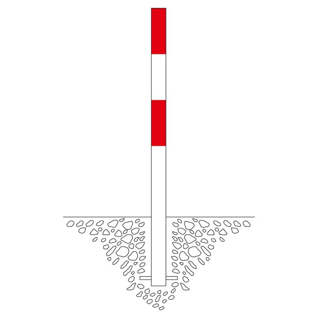 MORION vaste afzetpaal 70 x 70 mm - inbetonneren - 2 kettingogen - verzinkt en rood/wit gelakt