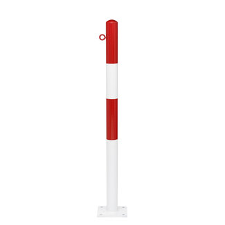 MORION vaste paal Ø 60 mm-op voetplaat-1 kettingoog-rood/wit gelakt